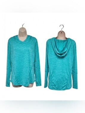 Women’s Danskin Athletic Hooded Long Sleeve Top Breathable, Lightweight. Teal.